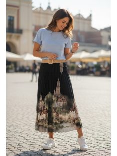   4304 SOPHIE pliszírozott mintás maxi szoknya (fekete városos)
