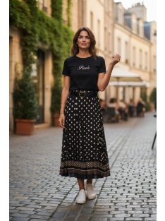   4304 SOPHIE pliszírozott mintás maxi szoknya (fekete pöttyös)