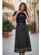4304 SOPHIE pliszírozott mintás maxi szoknya (fekete pöttyös)