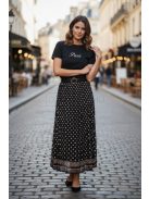 4304 SOPHIE pliszírozott mintás maxi szoknya (fekete pöttyös)