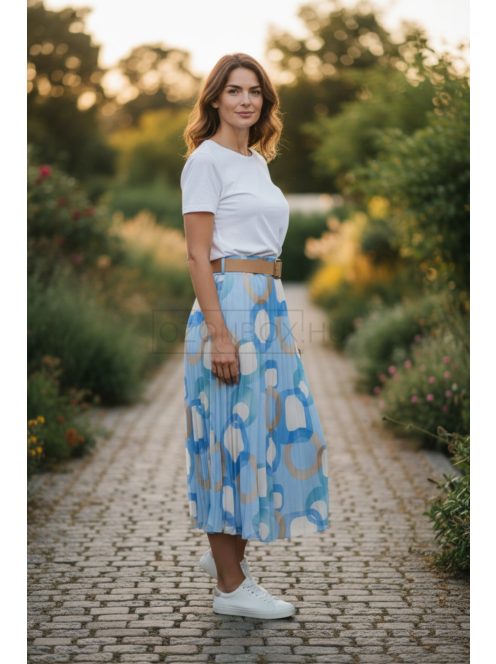 4304 SOPHIE pliszírozott mintás maxi szoknya (pasztell kék karikás)