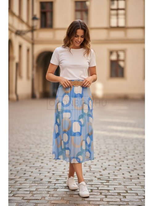 4304 SOPHIE pliszírozott mintás maxi szoknya (pasztell kék karikás)
