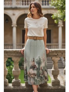   4304 SOPHIE pliszírozott mintás maxi szoknya (pasztell zöld városos)