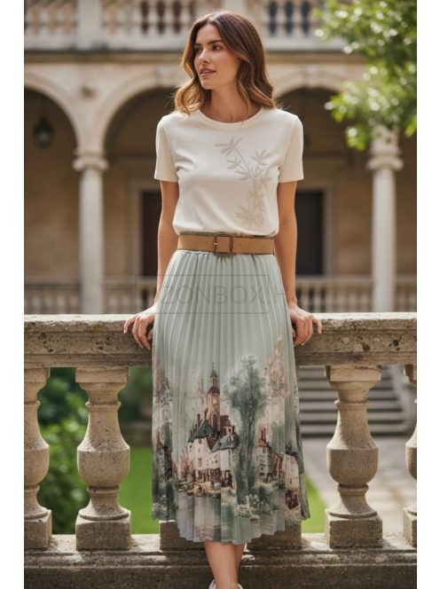 4304 SOPHIE pliszírozott mintás maxi szoknya (pasztell zöld városos)