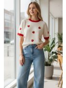 4982914 Strawberries –női kötött pulóver – játékos, friss stílus
