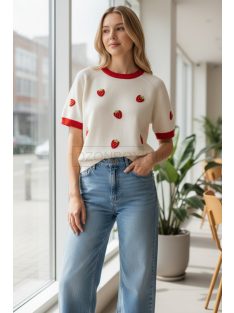   4982914 Strawberries –női kötött pulóver – játékos, friss stílus
