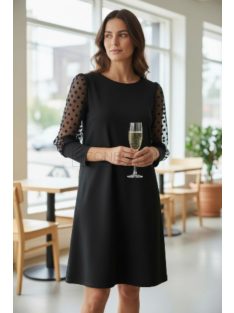 51355 Giulietta – Mesh Dot Ujjú Elegáns Ruha (fekete)