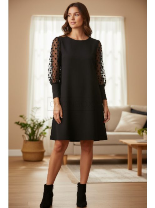 51355 Giulietta – Mesh Dot Ujjú Elegáns Ruha (fekete)