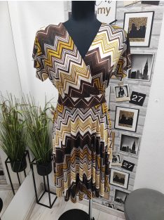 5471 Azura mintás ruha (Krém-barna-mustár)