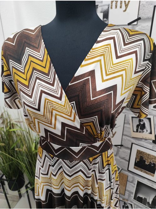 5471 Azura mintás ruha (Krém-barna-mustár)