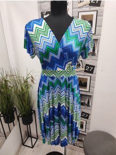 5471 Azura mintás ruha (krém-királykék-zöld-cikcakk)