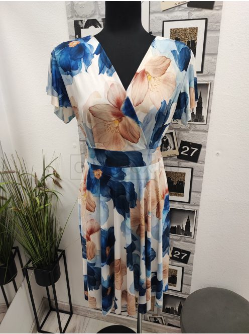 5471 Azura mintás ruha (fehér-sötétkék-világoskék-bézs)