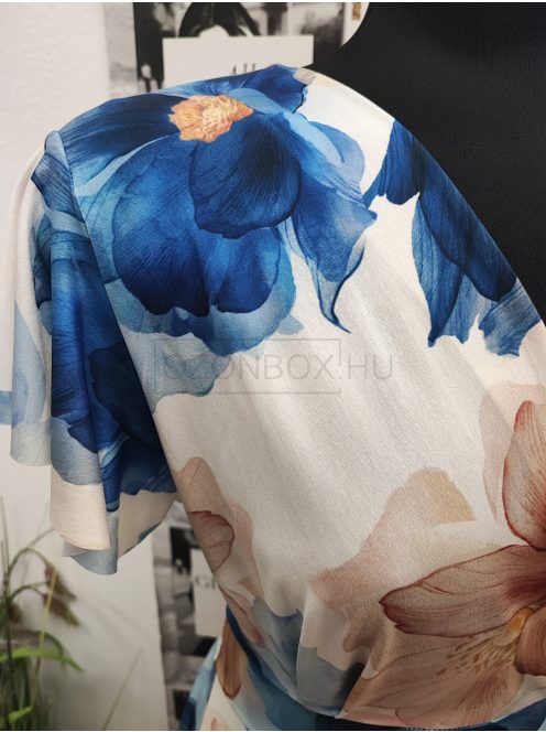 5471 Azura mintás ruha (fehér-sötétkék-világoskék-bézs)