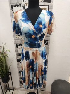 5471 Azura mintás ruha (fehér-sötétkék-bézs)