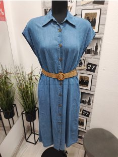 57092 Melina – farmerhatású, öves nyári ruha (kék)