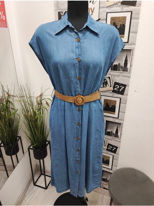 57092 Melina – farmerhatású, öves nyári ruha (kék)