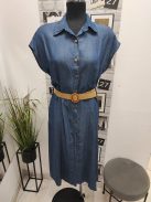 57092 Melina – farmerhatású, öves nyári ruha (középkék)
