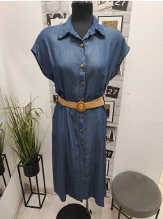   57092 Melina – farmerhatású, öves nyári ruha (középkék)