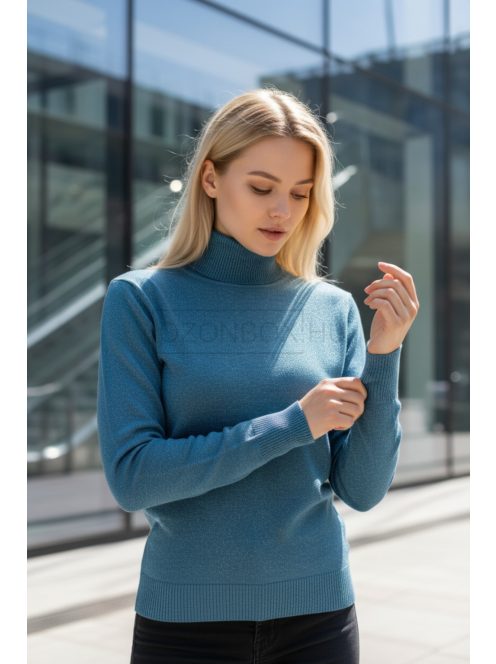 5851-37 ELARA – fémszálas finomkötött garbó (pávakék)