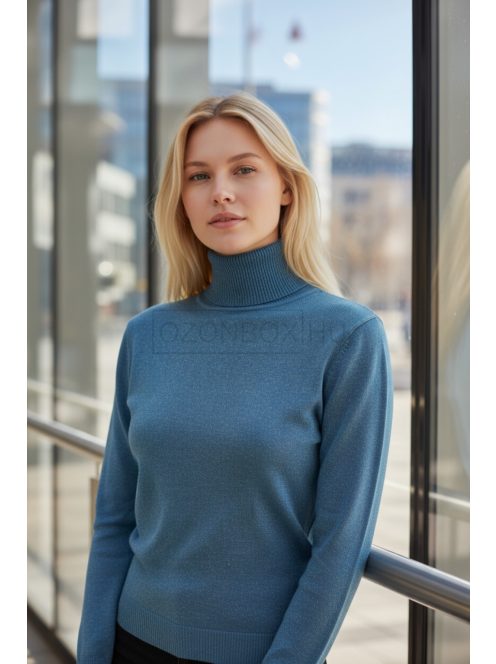 5851-37 ELARA – fémszálas finomkötött garbó (pávakék)