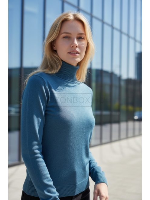 5851-37 ELARA – fémszálas finomkötött garbó (pávakék)