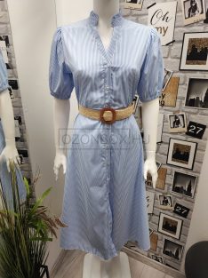   1985 ROSIE kék csíkos, bő, gombos és laza fazonú ruha rattanövvel