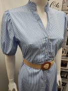 1985 ROSIE kék csíkos, bő, gombos és laza fazonú ruha rattanövvel