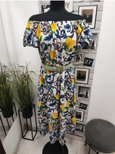7646 Lemon – mintás nyári ruha (kék-sárga)