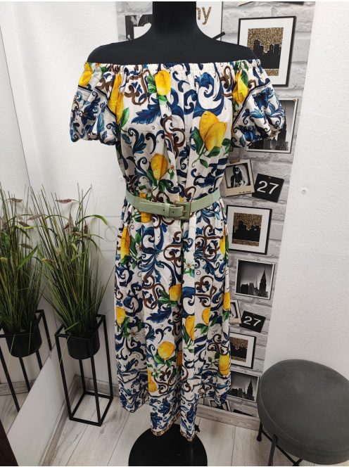 7646 Lemon – mintás nyári ruha (kék-sárga)