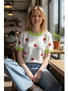 8012625 Strawberries –női kötött pulóver – játékos, friss stílus