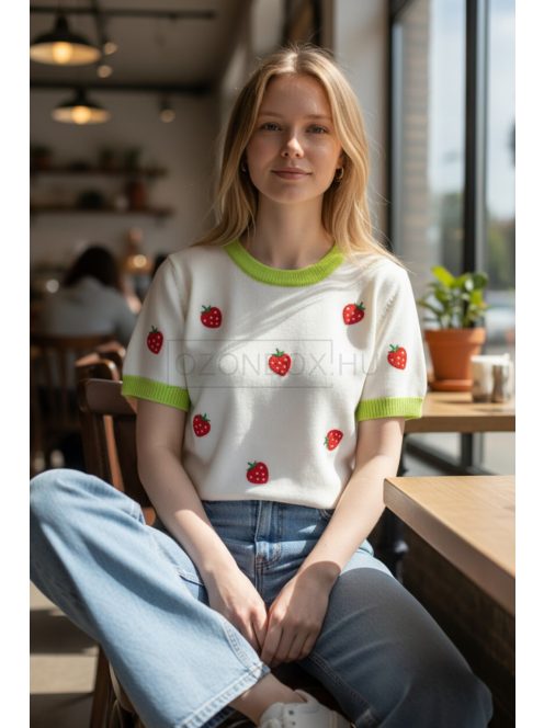 8012625 Strawberries –női kötött pulóver – játékos, friss stílus