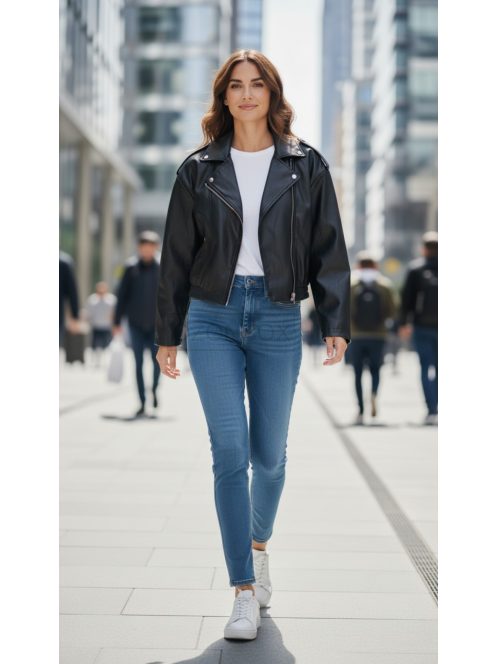 87168 Vivien – Rövid szabású, műbőr biker dzseki (fekete)