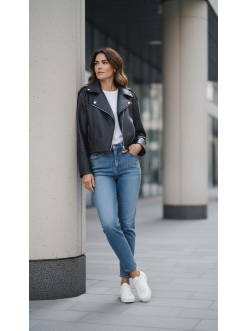 87168 Vivien – Rövid szabású, műbőr biker dzseki (fekete)