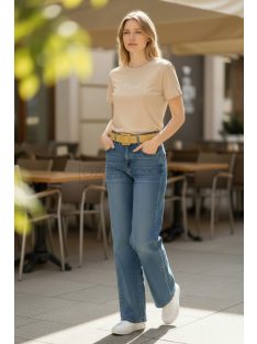   9-2318 PARIZS női rövid ujjú feliratos felső – letisztult, nőies alapdarab (bézs)