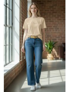   9-2318 PARIZS női rövid ujjú feliratos felső – letisztult, nőies alapdarab (bézs)