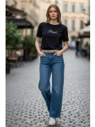 9-2318 PARIZS női rövid ujjú feliratos felső – letisztult, nőies alapdarab (fekete)