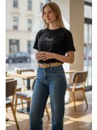 9-2318 PARIZS női rövid ujjú feliratos felső – letisztult, nőies alapdarab (fekete)