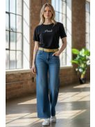 9-2318 PARIZS női rövid ujjú feliratos felső – letisztult, nőies alapdarab (fekete)