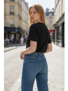 9-2318 PARIZS női rövid ujjú feliratos felső – letisztult, nőies alapdarab (fekete)