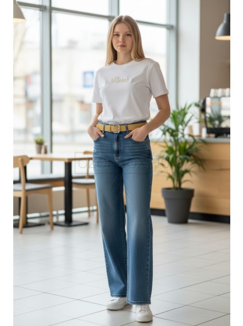 9-2318 PARIZS női rövid ujjú feliratos felső – letisztult, nőies alapdarab (fehér)