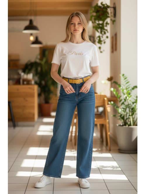 9-2318 PARIZS női rövid ujjú feliratos felső – letisztult, nőies alapdarab (fehér)