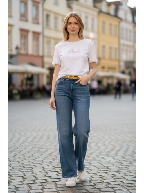 9-2318 PARIZS női rövid ujjú feliratos felső – letisztult, nőies alapdarab (fehér)