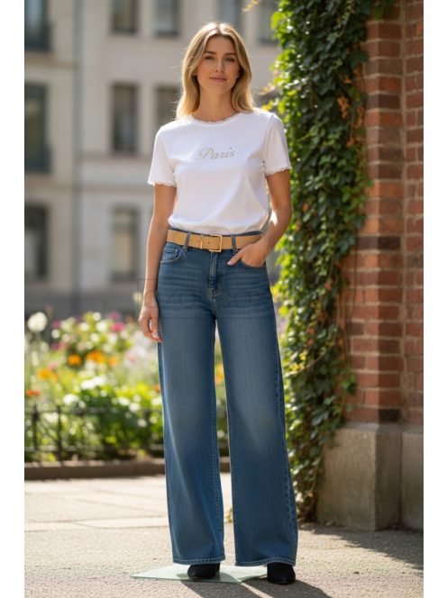 9-2318 PARIZS női rövid ujjú feliratos felső – letisztult, nőies alapdarab (fehér)