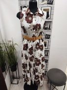 90246 Violetta mintás maxi ruha (fehér alapon bézs és barna virágos)