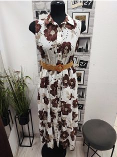   90246 Violetta mintás maxi ruha (fehér alapon bézs és barna virágos)
