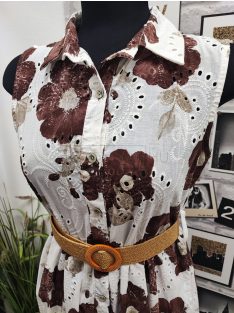   90246 Violetta mintás maxi ruha (fehér alapon bézs és barna virágos)