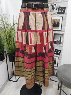   9062 MIA festményes midi szoknya (bordó  alapon, zöld, bézs és mélyfekete minta)