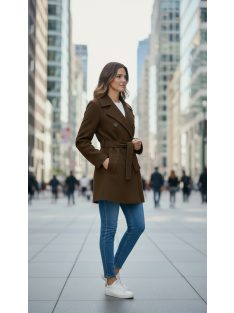   91034 Martina – Öves, kétsoros gombos női szövetkabát (barna)