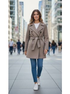   91034 Martina – Öves, kétsoros gombos női szövetkabát (mogyoróbarna)
