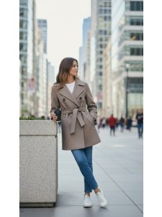   91034 Martina – Öves, kétsoros gombos női szövetkabát (mogyoróbarna)